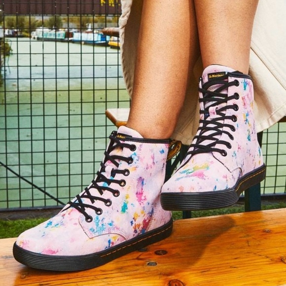 NWT Dr. Martens Sheridan Rainbow Suede Boot Pink 10 - Picture 2 of 14